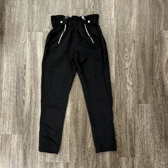 EUC RtA Leon Black Paperbag Waist Zip Ankle Pants S Small Jogger Trousers Silver - Picture 3 of 16